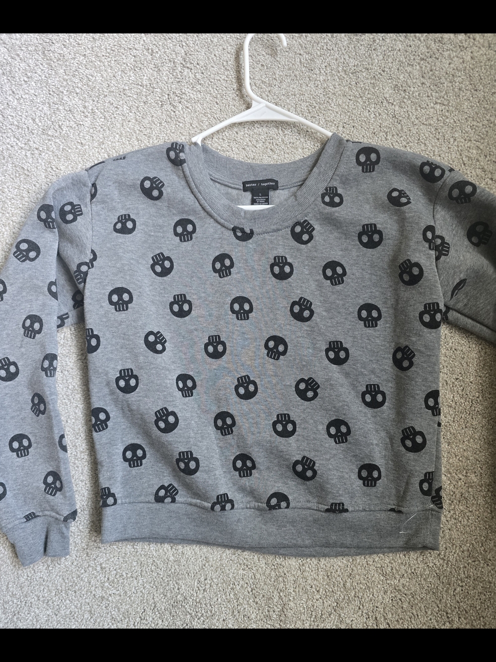 Charcoal Skull-Print Crewneck Sweater - Women